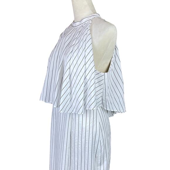 C/MEO Collective White Pinstripe Sleeveless Halter Side Slit Maxi Formal Dress - Picture 5 of 11
